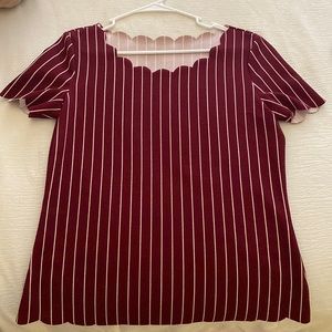 SHEIN - size L Blouse - maroon , white pin stripe